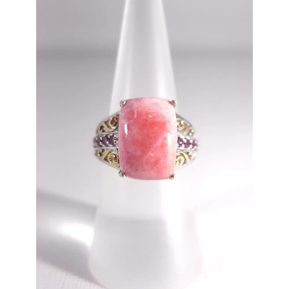 Thulite and Garnet 14k YG Accents Platinum over Sterling Silver